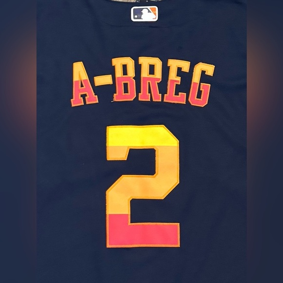 Nike Houston Astros #2 A-Breg Jersey MLB Sz 40 Med Navy/Red/Orange​​ Made USA​ - Picture 7 of 9